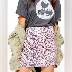 NWT Free People Pink Cheetah Print Sequined Skirt Size 4 Glam Festival Rave